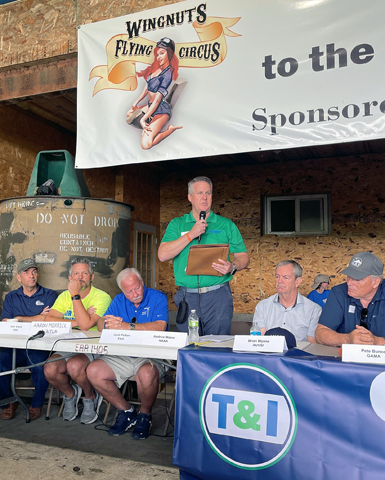 NAAA CEO Andrew Moore speaks at the 17th Wingnuts Flying Circus air show in Tarkio, Missouri.